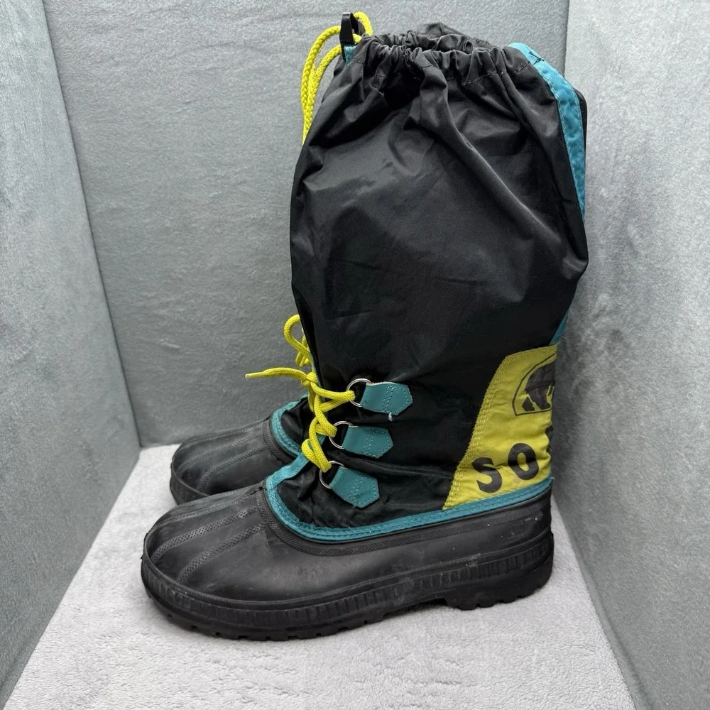 Vintage 90s Sorel Kaufman Snow Boots Men's 10 Made USA Steel Shank Neon Teal